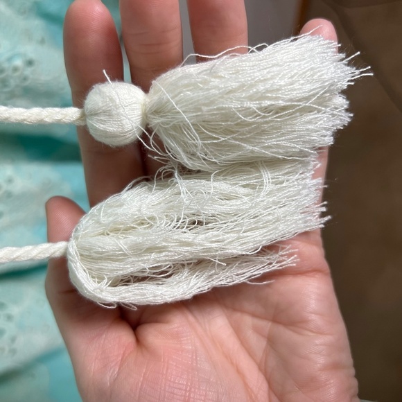 Ishin Women's Cotton Sea Green Schiffli Embroidered A-Line Dress Size Medium - Picture 5 of 7